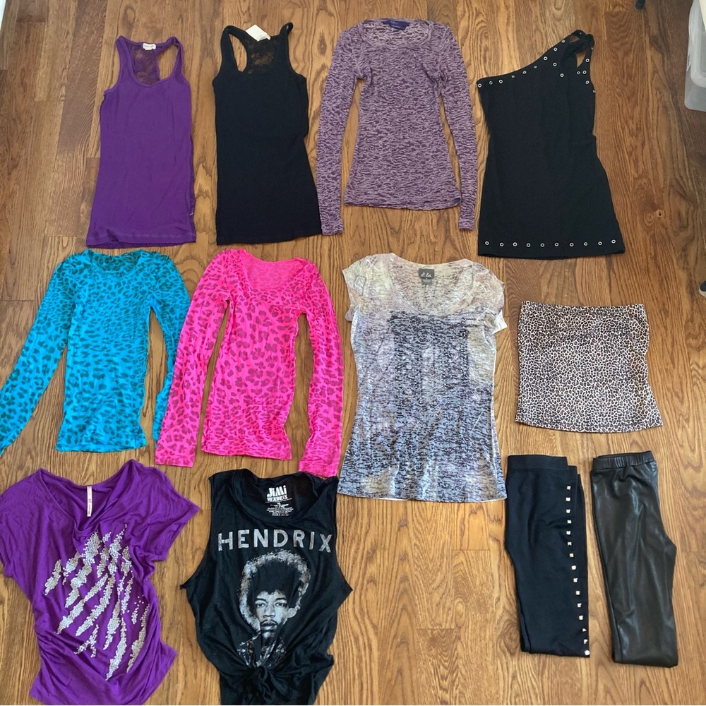 Y2K Rocker Lot - 18 tops, 1 dress, 1 sweater, 2 pairs Leggings
